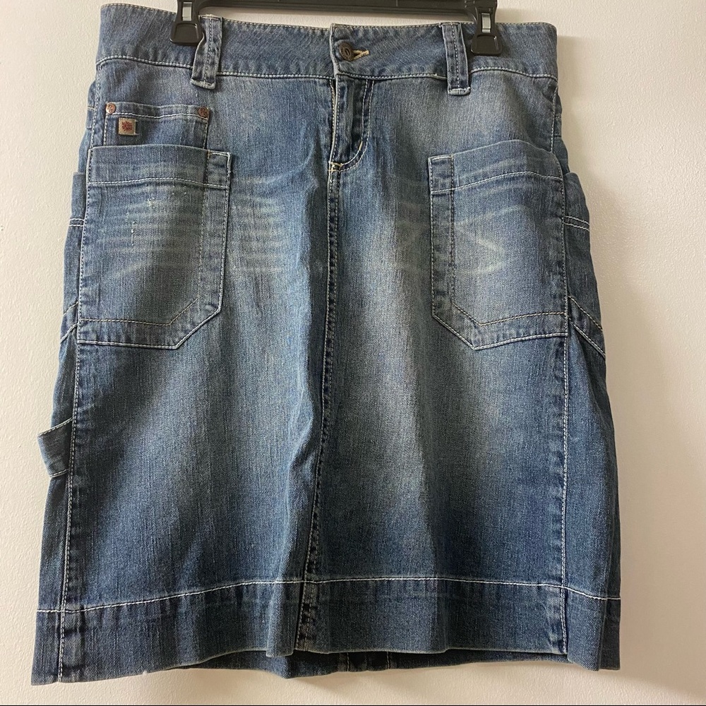 New Paris Blue | Blue Denim High Waisted Straight Mini Skirt, 9
